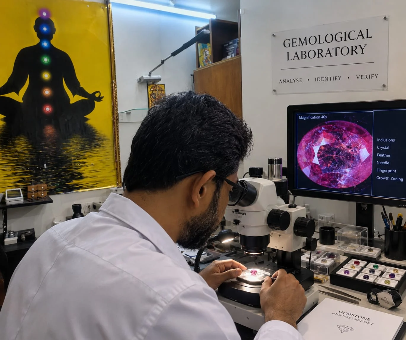 Gemstone under laboratory examination